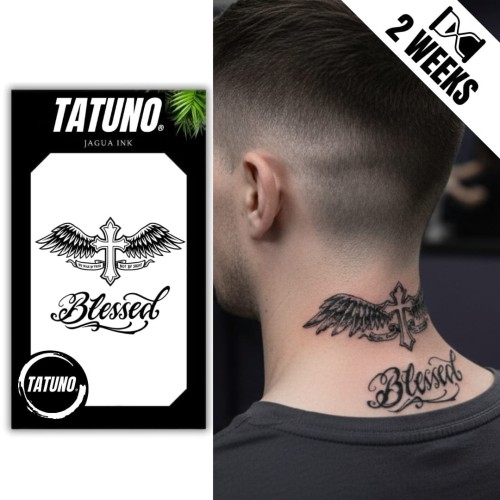 Tatuaż jagua półtrwały skrzydlaty krzyż blessed