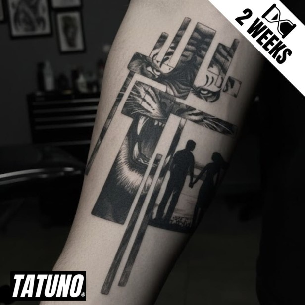 Tatuaż jagua półtrwały siła i wiara tatuaż tygrys z krzyżami i parą