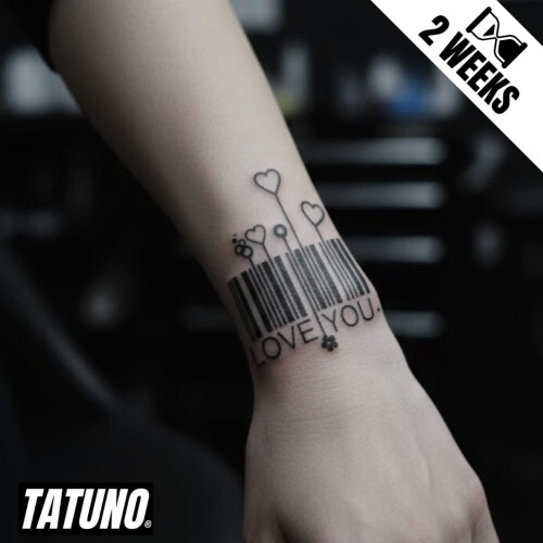 Tatuaż jagua półtrwały kod kreskowy love you z sercami