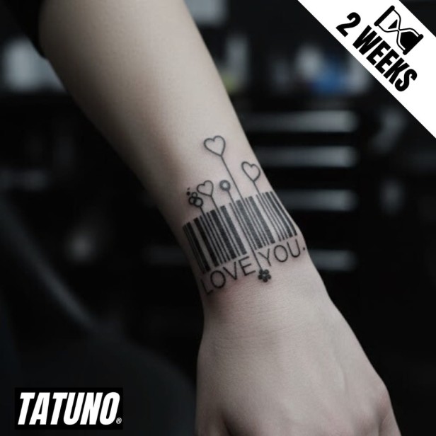 Tatuaż jagua półtrwały kod kreskowy love you z sercami