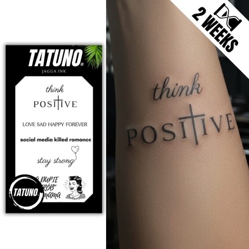Tatuaż jagua półtrwały słowa mają moc – think positive w symbolicznym stylu