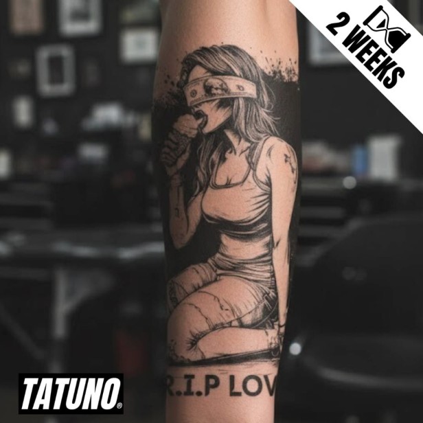 Tatuaż jagua półtrwały r.i.p love – miłość nie żyje, lody zostały