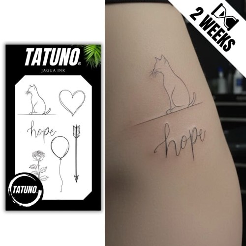 Tatuaż jagua półtrwały kot nadziei w stylu line art