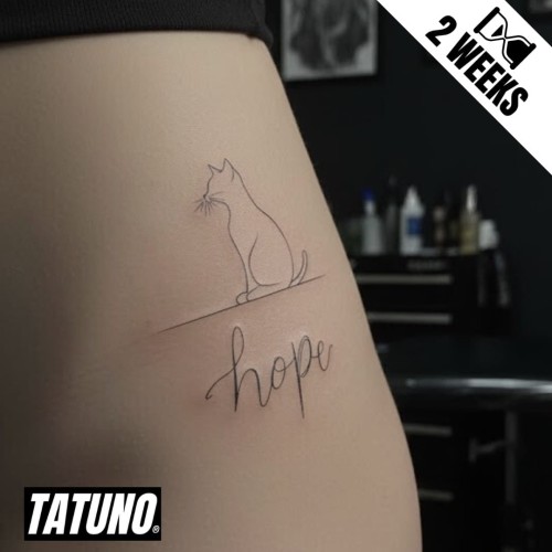 Tatuaż jagua półtrwały kot nadziei w stylu line art
