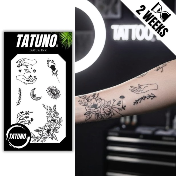 Tatuaż jagua półtrwały kwiat płonącej róży dłonie mix