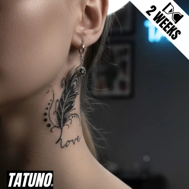 Tatuaż jagua półtrwały piórka napis love