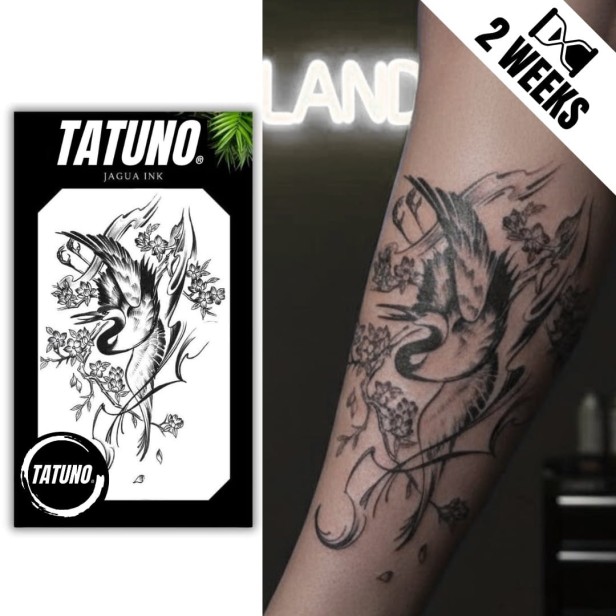 Tatuaż jagua półtrwały żuraw w kwiatach