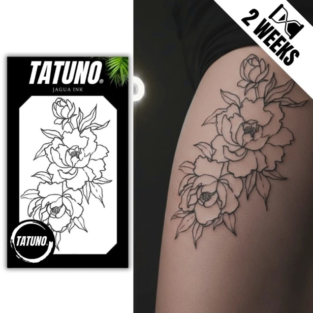 Tatuaż jagua półtrwały peonie w pełni rozkwitu