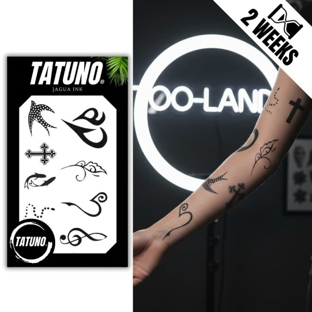 Tatuaż jagua półtrwały krzyż serce jaskółka koi fish