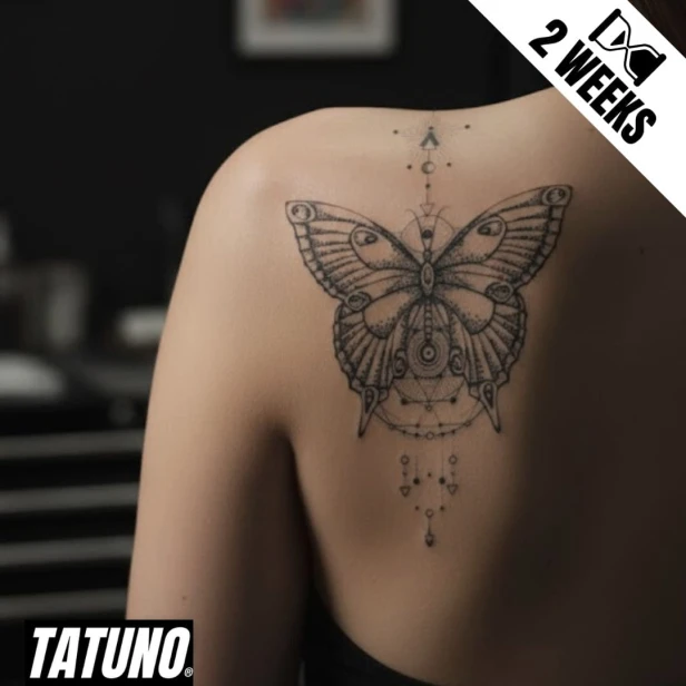 Tatuaż jagua półtrwały motyl geometria mandala
