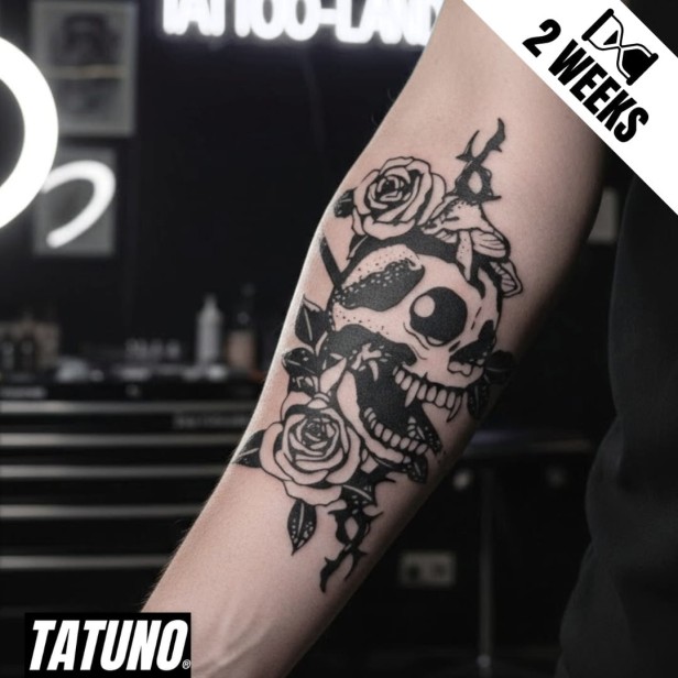 Tatuaż jagua półtrwały czaszka róże