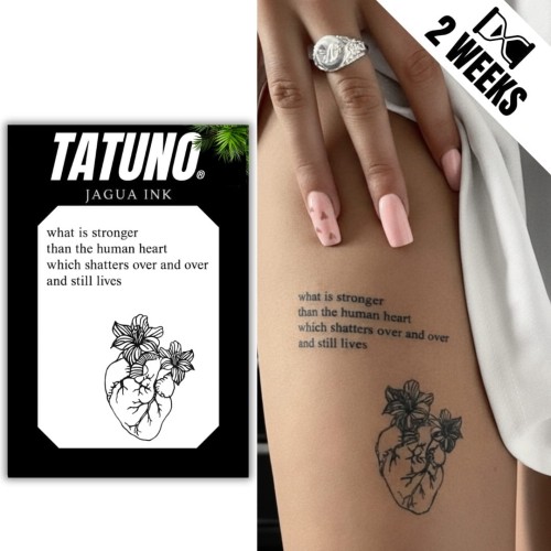 Tatuaż jagua półtrwały serce z kwiatami i cytatem