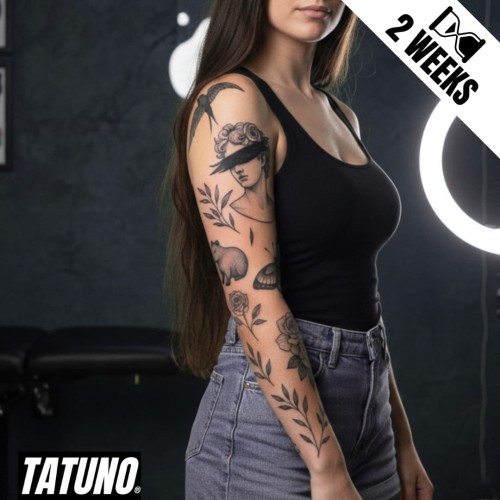 Tatuaż jagua półtrwały rękaw klasyczny portret z naturą