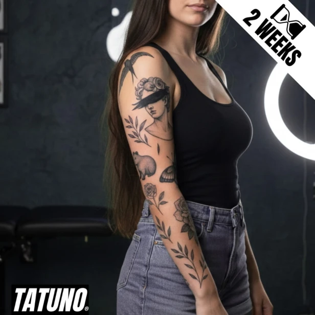 Tatuaż jagua półtrwały rękaw klasyczny portret z naturą