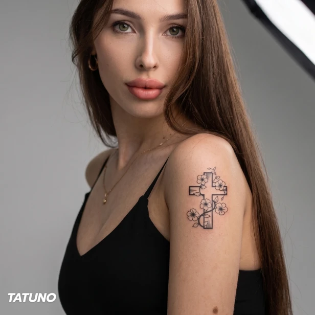 Tatuaż półtrwały kwitnący krzyż