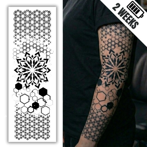Tatuaż półtrwały rękaw mandala hexagon