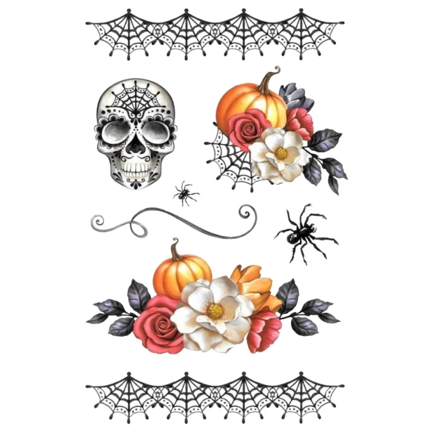 Tatuaż tymczasowy zmywalny na halloween pająki dynia czaszka mix