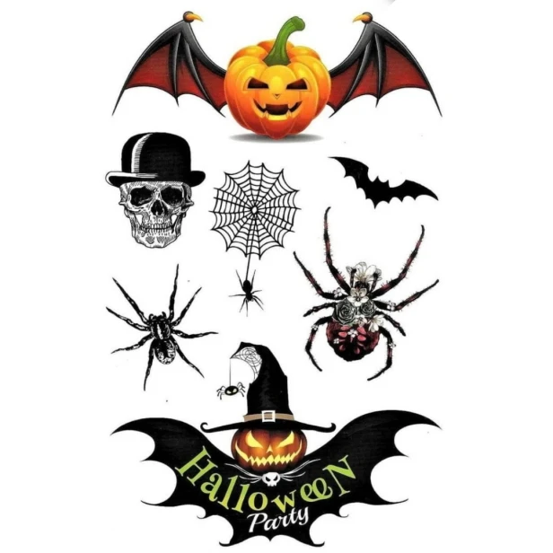 Tatuaż tymczasowy zmywalny na halloween party czaszki dynie
