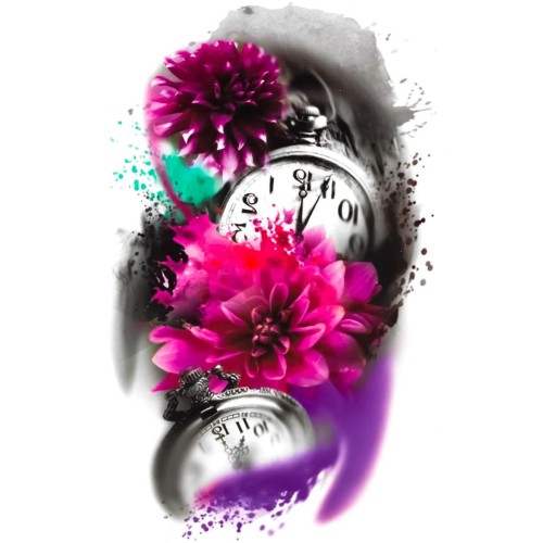 Tatuaż zegar kwiaty