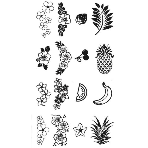 Tatuaż mix ananas truskawka kwiaty