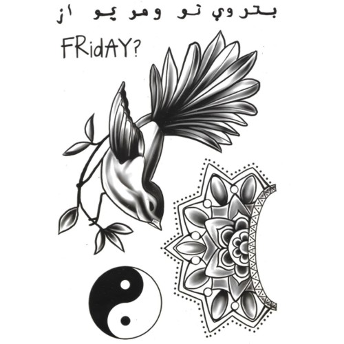 Tatuaż zmywalny symbol równowagi yin i yang ptak