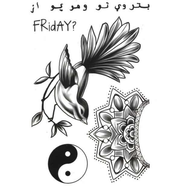 Tatuaż zmywalny symbol równowagi yin i yang ptak