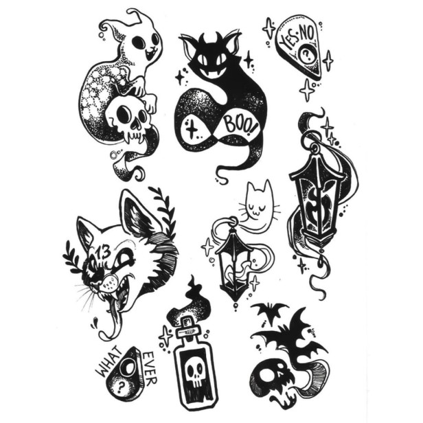 Tatuaże na halloween lampion duch mix
