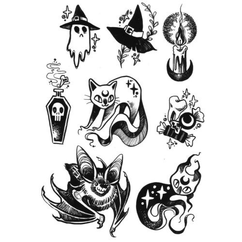 Tatuaże na halloween nietoperz świeca mix