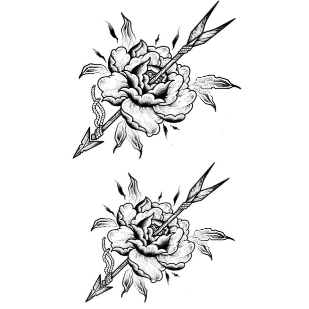 Tatuaż tymczasowy kwiaty przebite strzałami