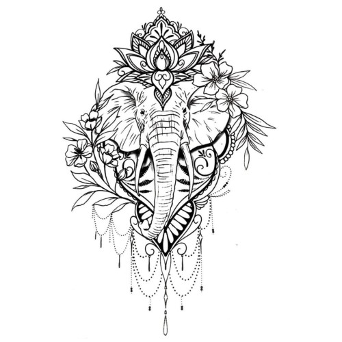 Tatuaż tymczasowy duży słoń boho elephant