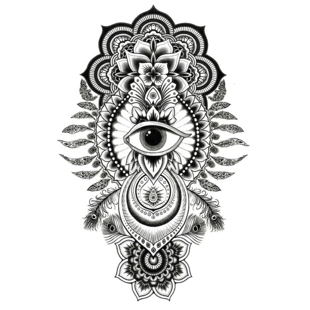 Tatuaż zmywalny oko azteckie piórka mandala