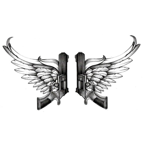 Tatuaż tymczasowy rewolwery ze skrzydłami