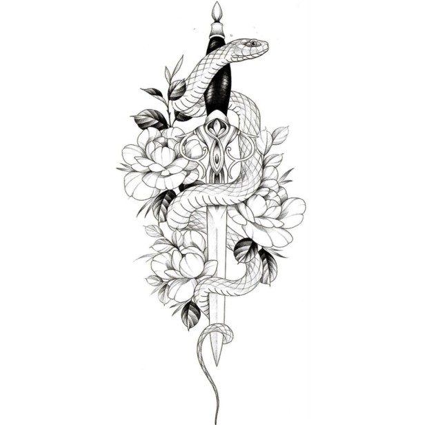 Tatuaż zmywalny wąż miecz
